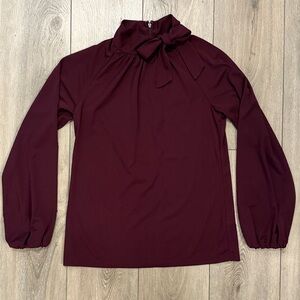 Ralph Lauren Burgundy/Maroon Necktie Blouse w/ Bow Detail NWT XXS
